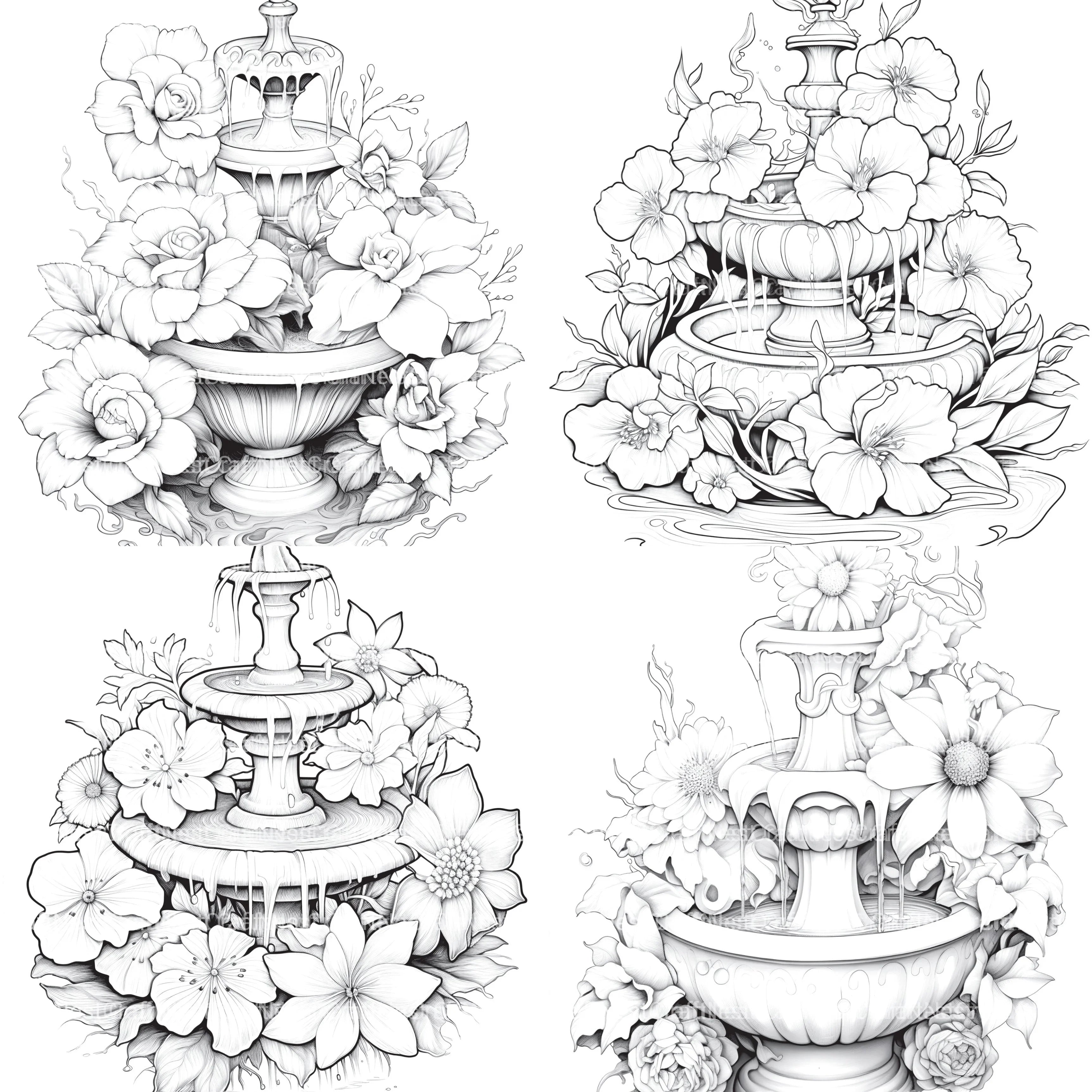 Blooming Fountain Coloring Book - CraftNest - Digital Crafting and Art