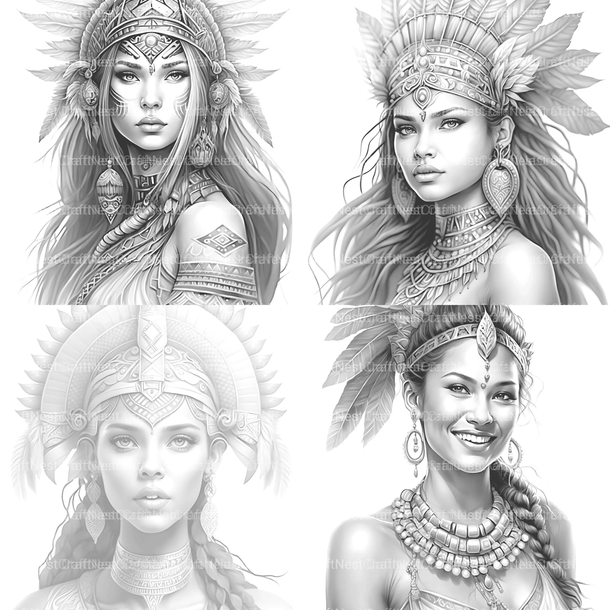 Aztec Women Coloring Book - CraftNest - Digital Crafting and Art