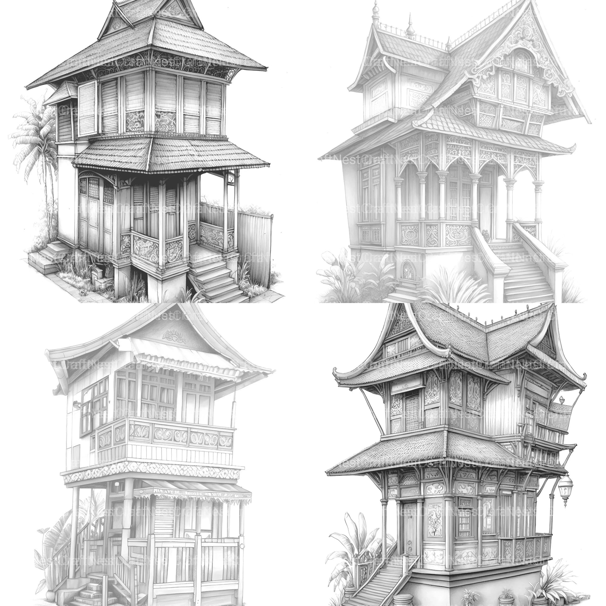 Indonesian Tiny House Coloring Book - CraftNest - Digital Crafting and Art