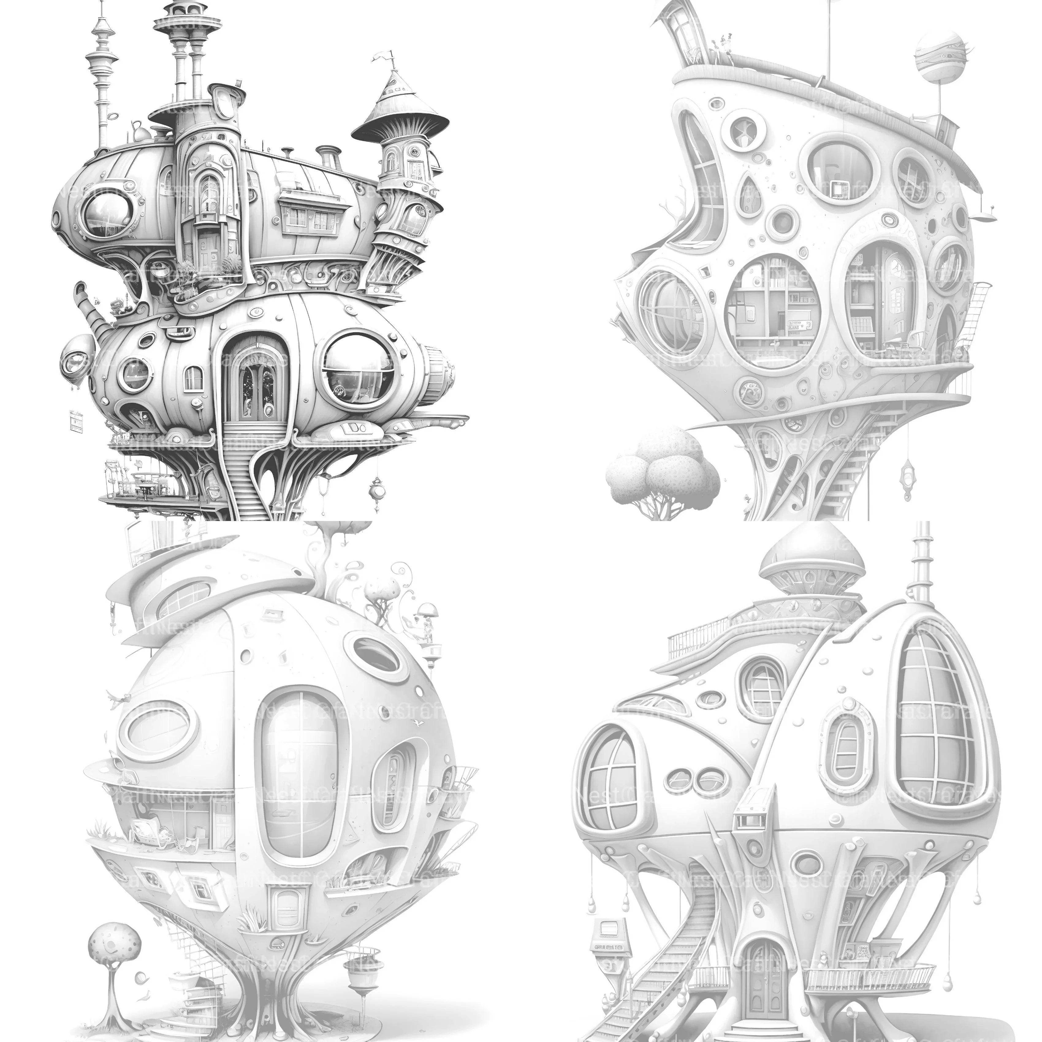 Futuristic Tiny House Coloring Book - CraftNest - Digital Crafting and Art