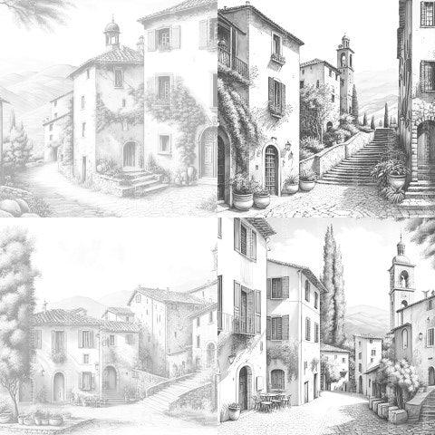 Italian Village Landscapes Coloring Book - CraftNest - Digital Crafting and Art
