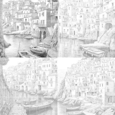 Italian Coastal Villages Coloring Book - CraftNest - Digital Crafting and Art