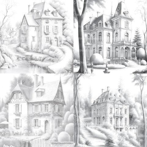 Old French Houses Coloring Book - CraftNest - Digital Crafting and Art