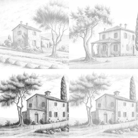 Old Italian Country Houses Coloring Book - CraftNest - Digital Crafting and Art