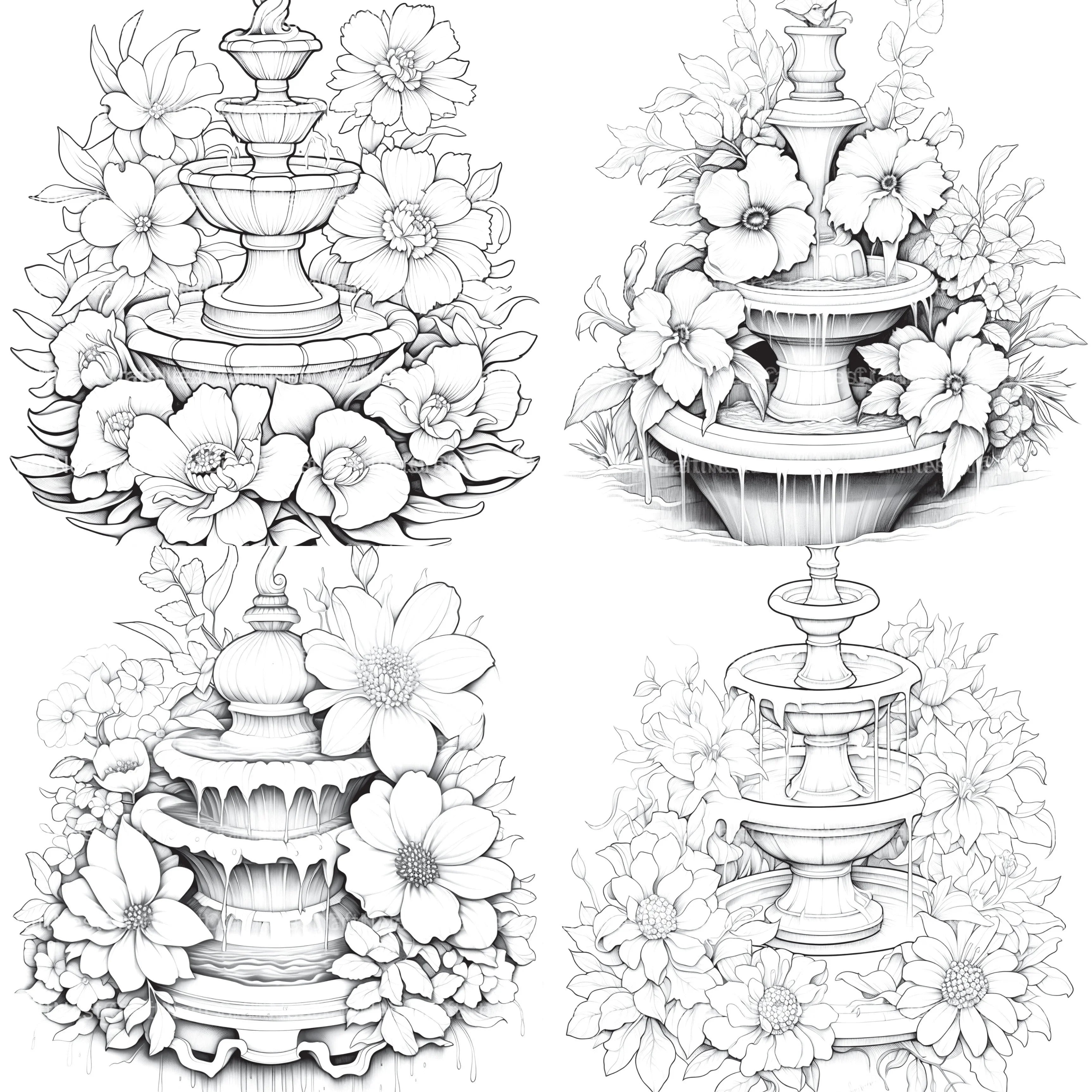 Blooming Fountain Coloring Book - CraftNest - Digital Crafting and Art