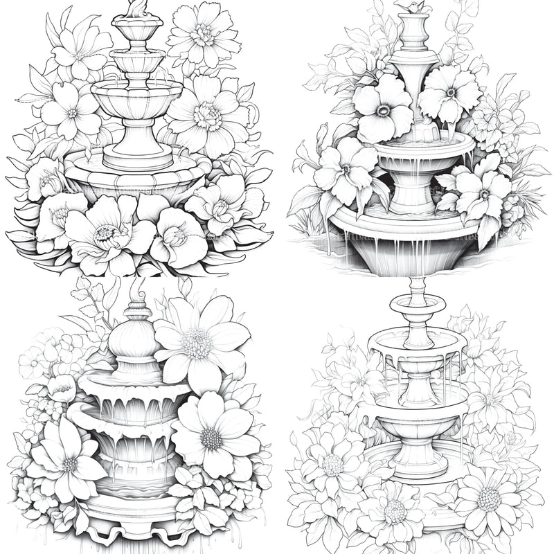 Blooming Fountain Coloring Book - CraftNest - Digital Crafting and Art