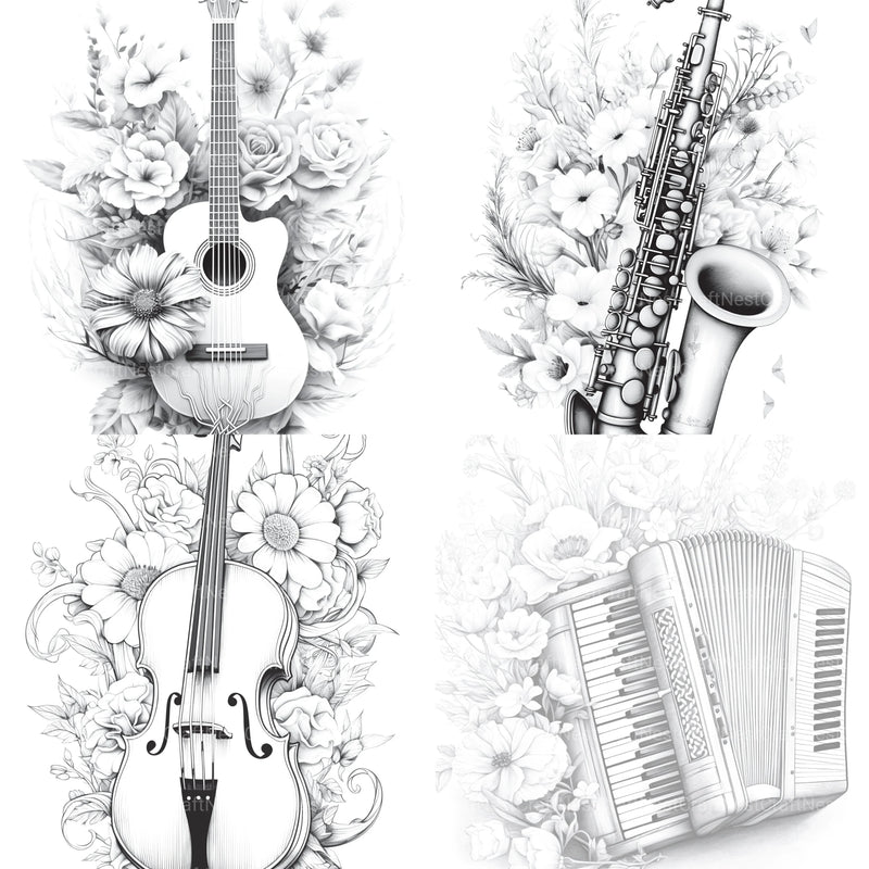 Flower Instrument Coloring Book - CraftNest - Digital Crafting and Art