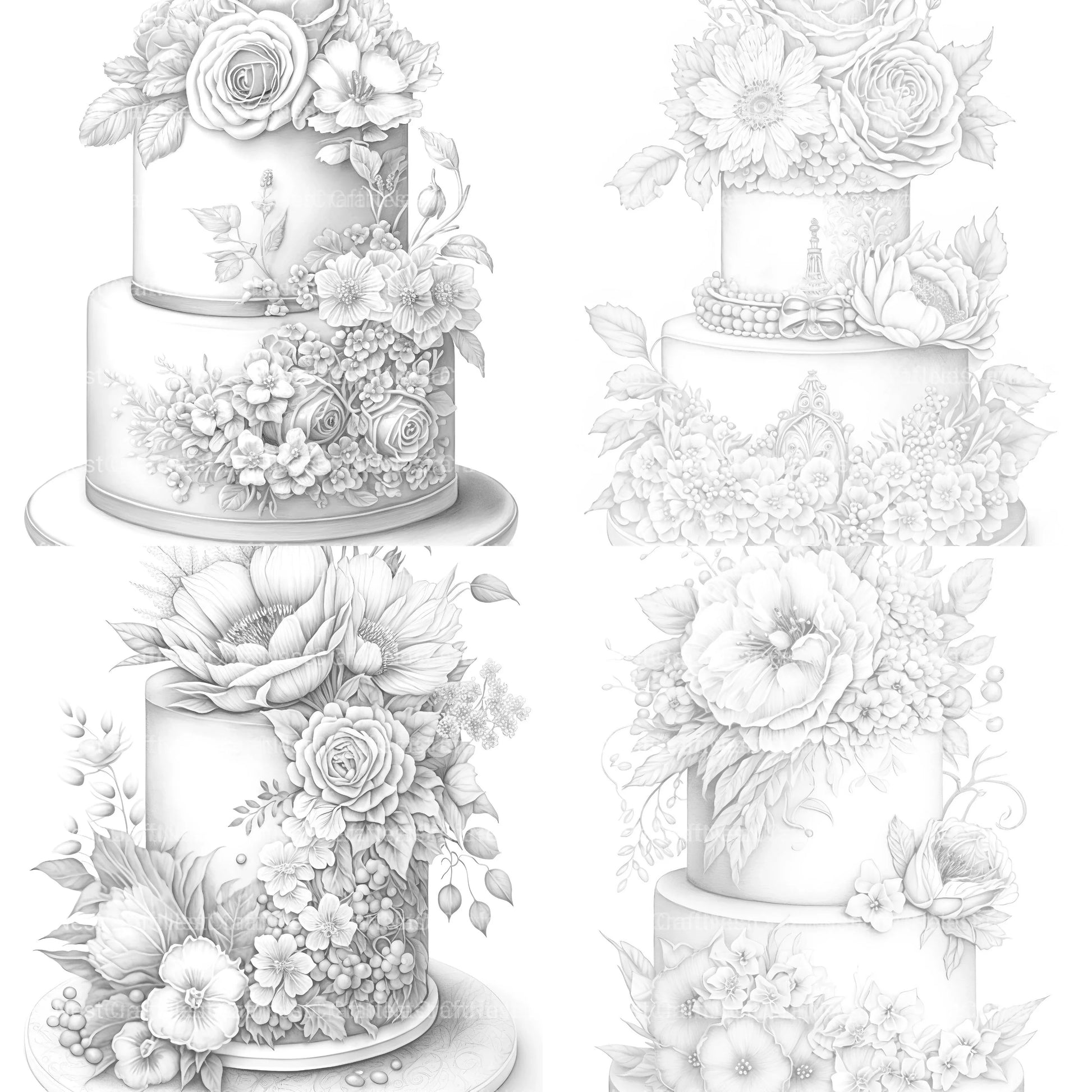 Floral Wedding Cake Coloring Book - CraftNest - Digital Crafting and Art