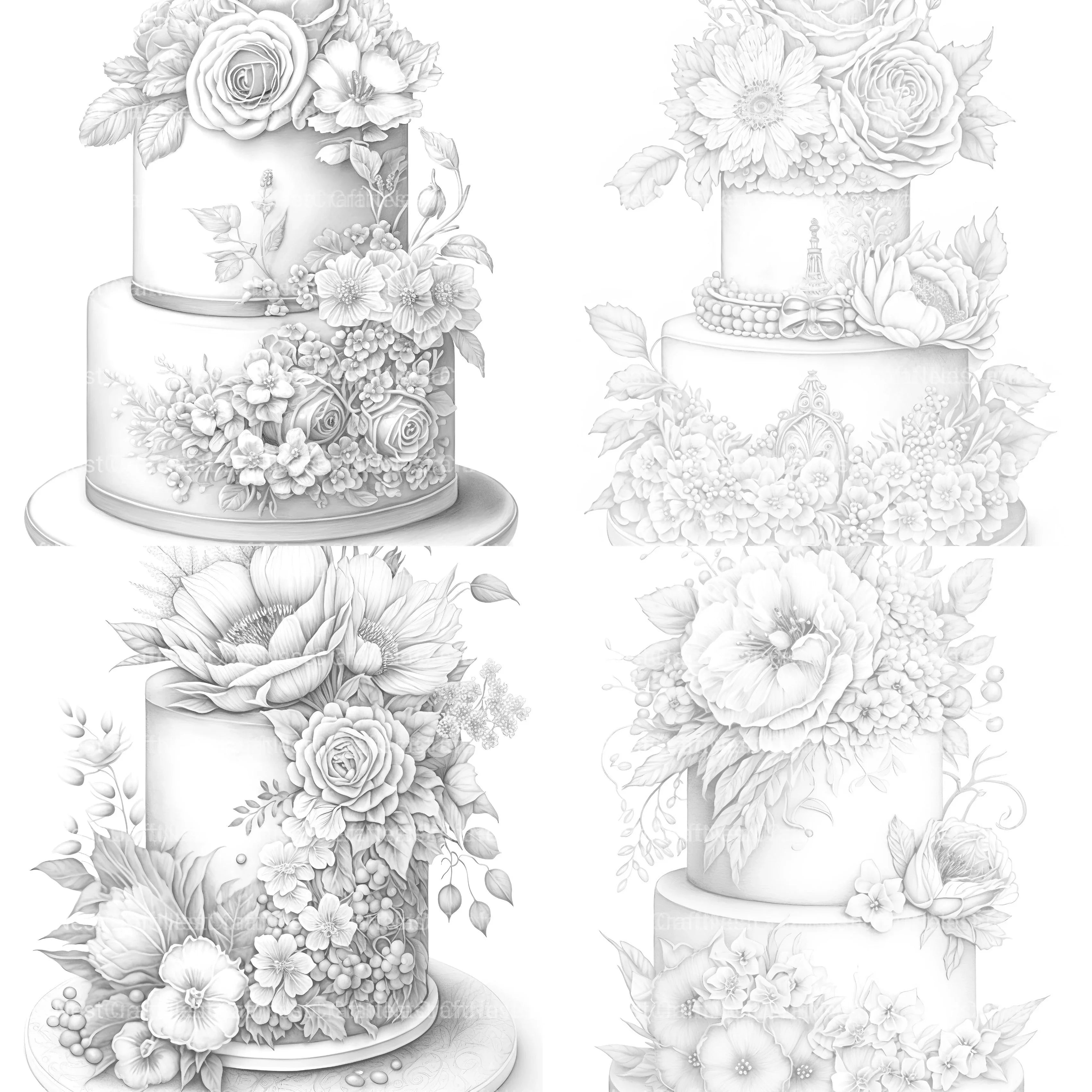 Floral Wedding Cake Coloring Book - CraftNest - Digital Crafting and Art