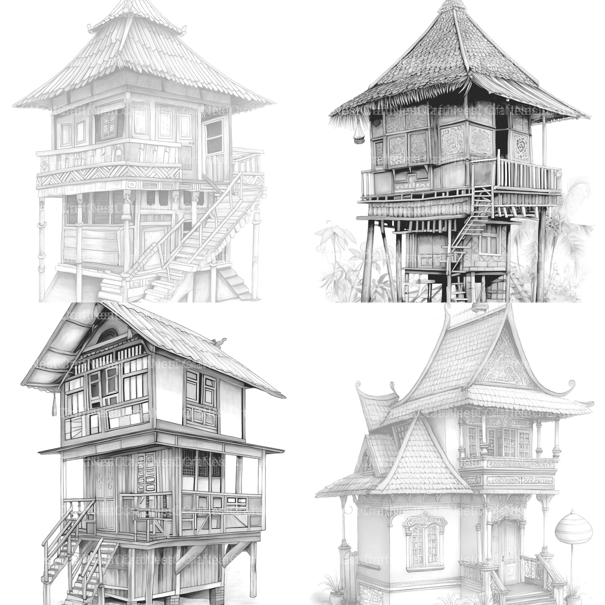 Indonesian Tiny House Coloring Book - CraftNest - Digital Crafting and Art