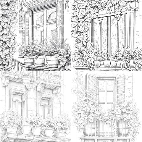 Mediterranean Windows Coloring Book - CraftNest - Digital Crafting and Art