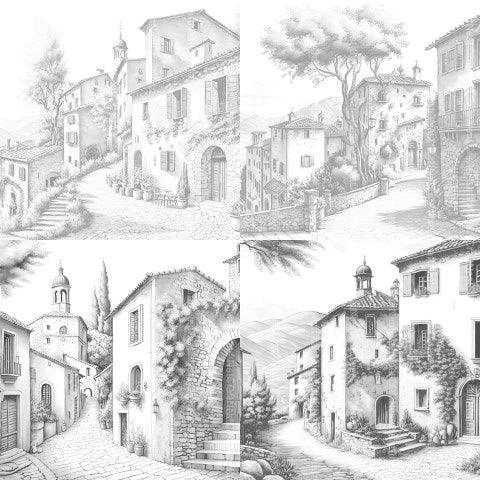 Italian Village Landscapes Coloring Book - CraftNest - Digital Crafting and Art