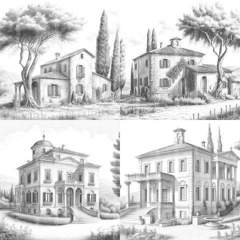 Old Italian Country Houses Coloring Book - CraftNest - Digital Crafting and Art