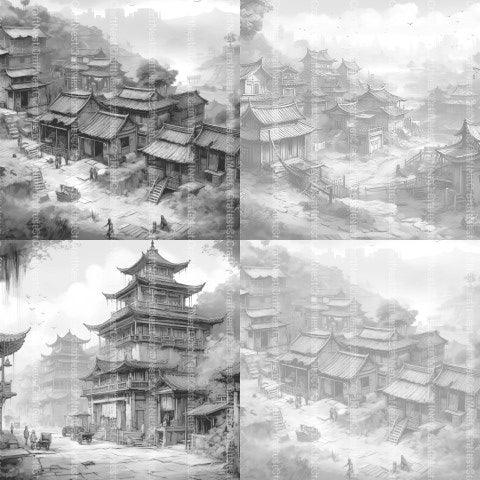 Old Chinese Village Coloring Book - CraftNest - Digital Crafting and Art