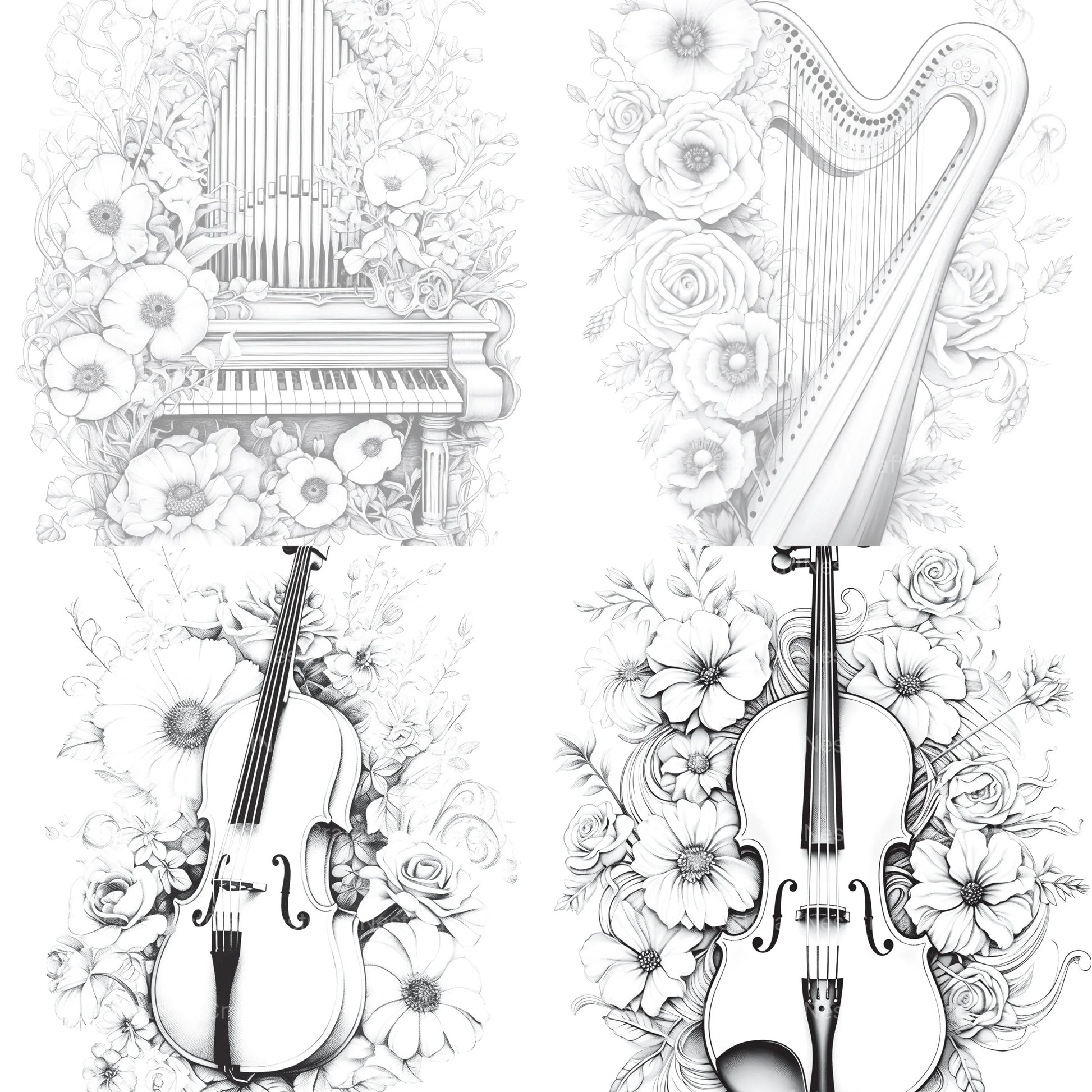 Flower Instrument Coloring Book - CraftNest - Digital Crafting and Art