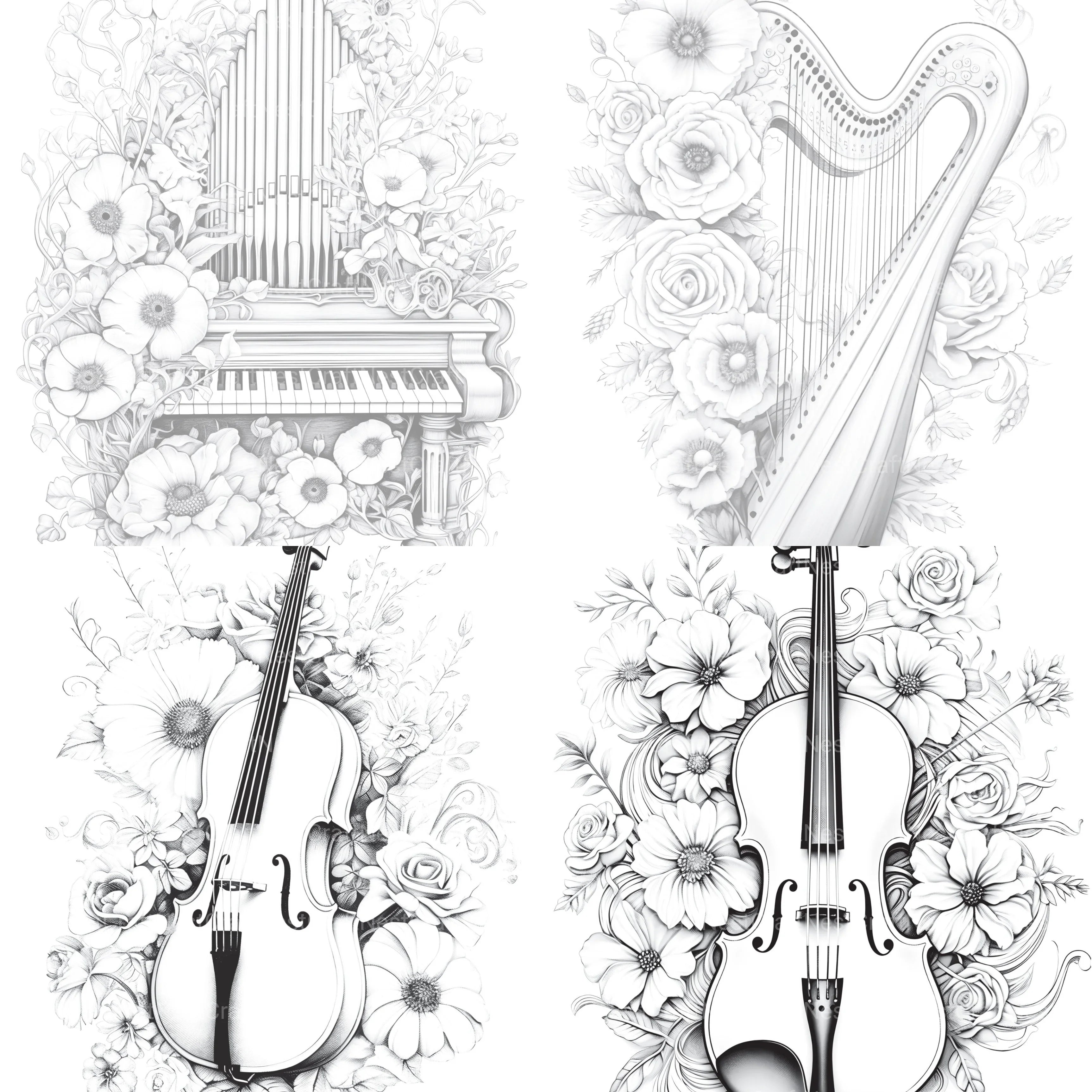 Flower Instrument Coloring Book - CraftNest - Digital Crafting and Art