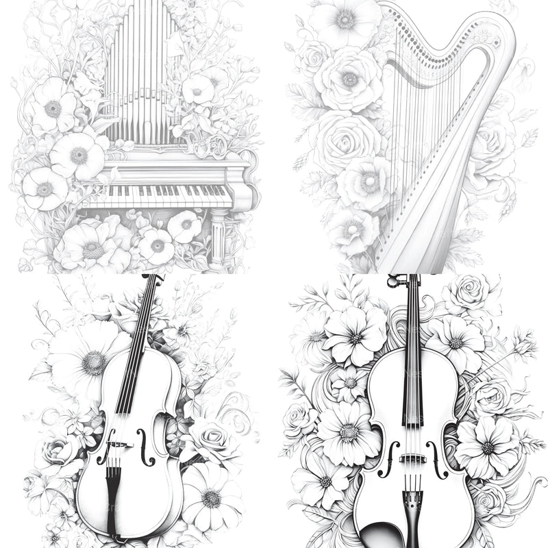 Flower Instrument Coloring Book - CraftNest - Digital Crafting and Art