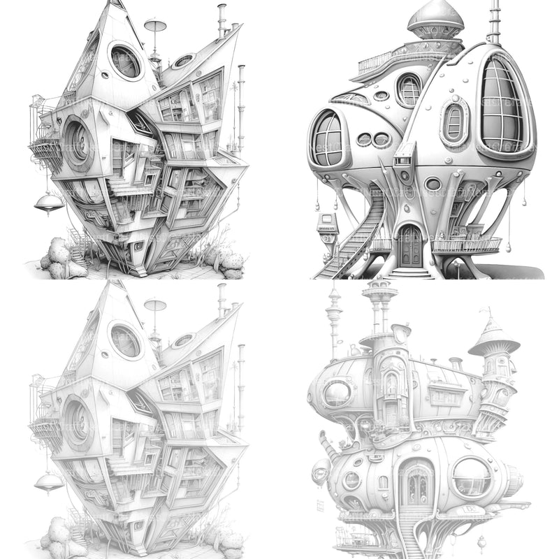 Futuristic Tiny House Coloring Book - CraftNest - Digital Crafting and Art