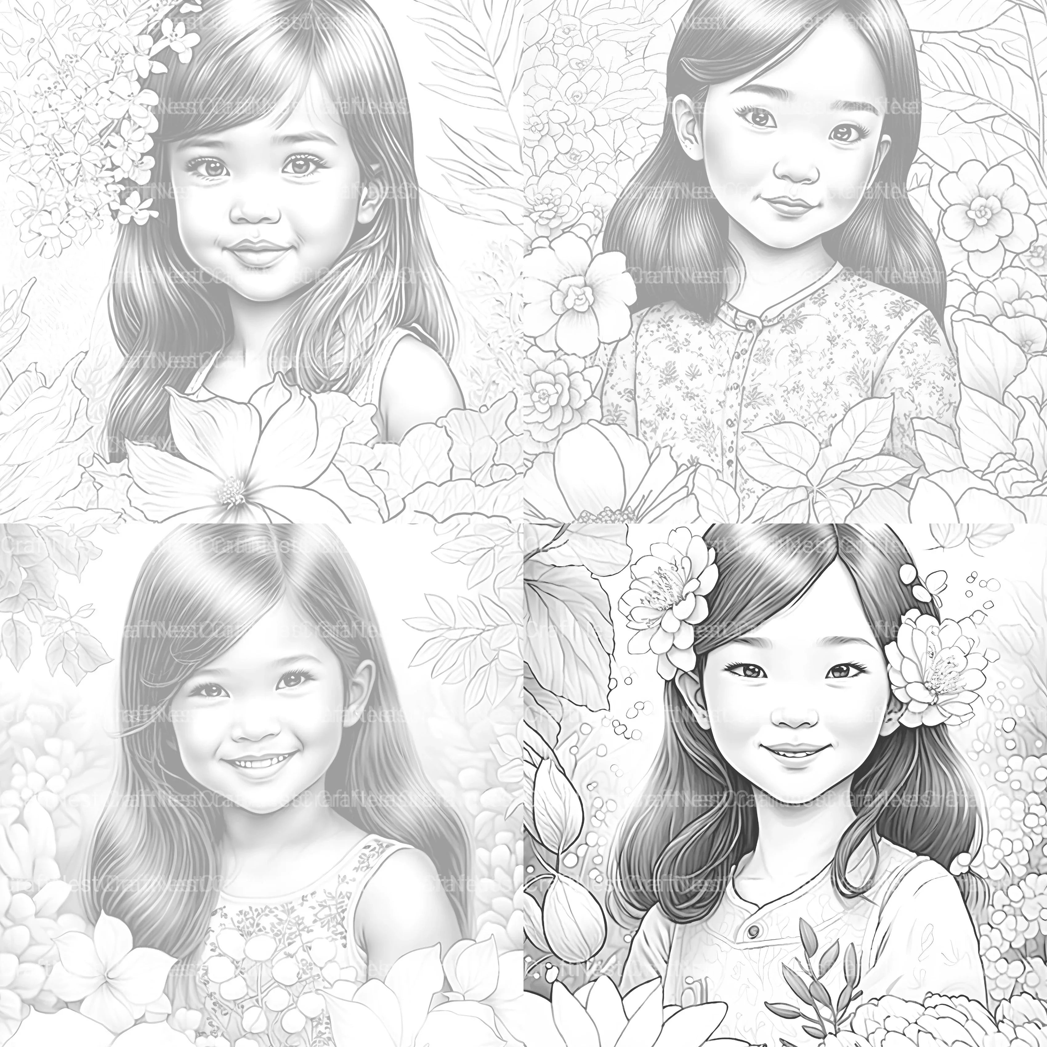 Asian Flower Girl Coloring Book - CraftNest - Digital Crafting and Art