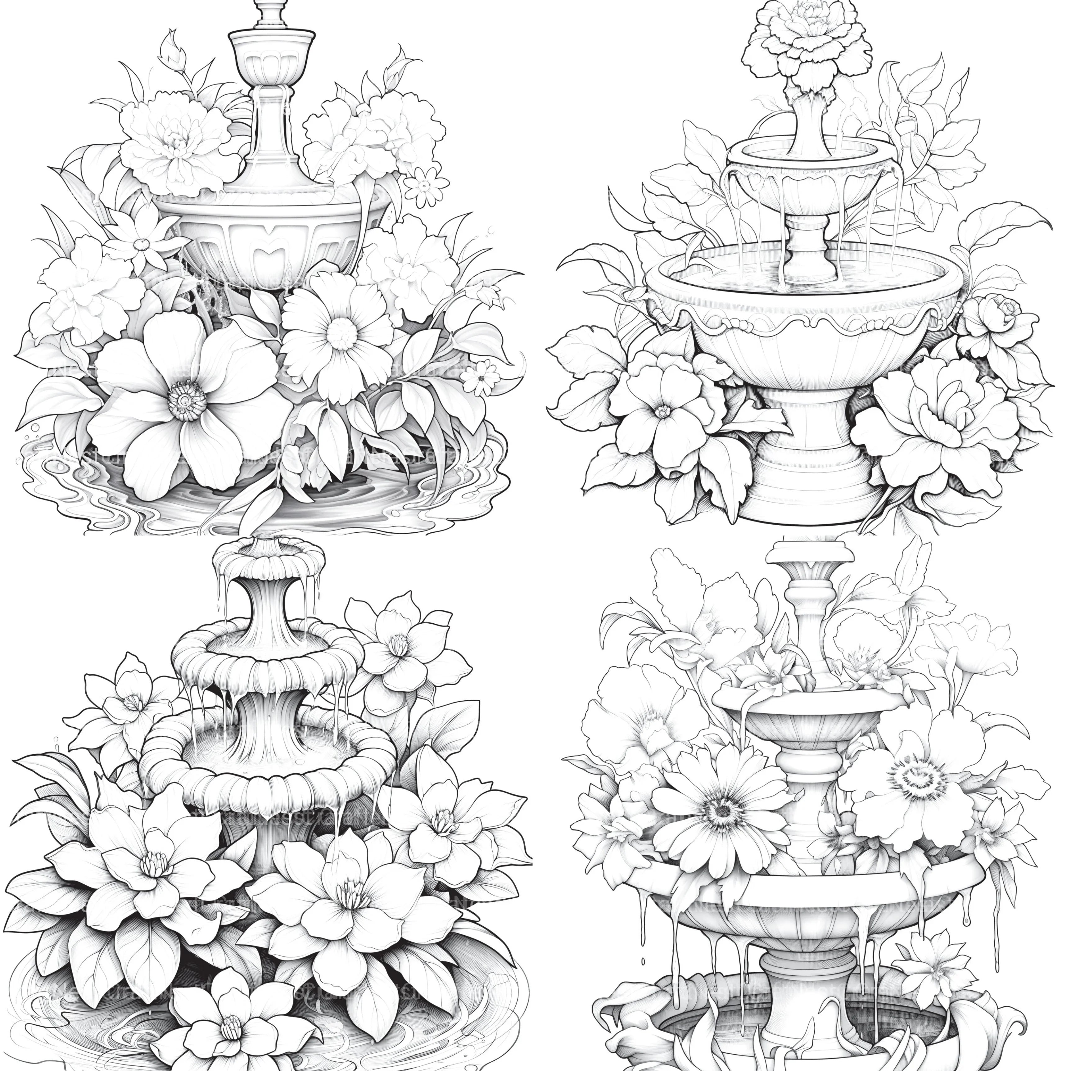 Blooming Fountain Coloring Book - CraftNest - Digital Crafting and Art