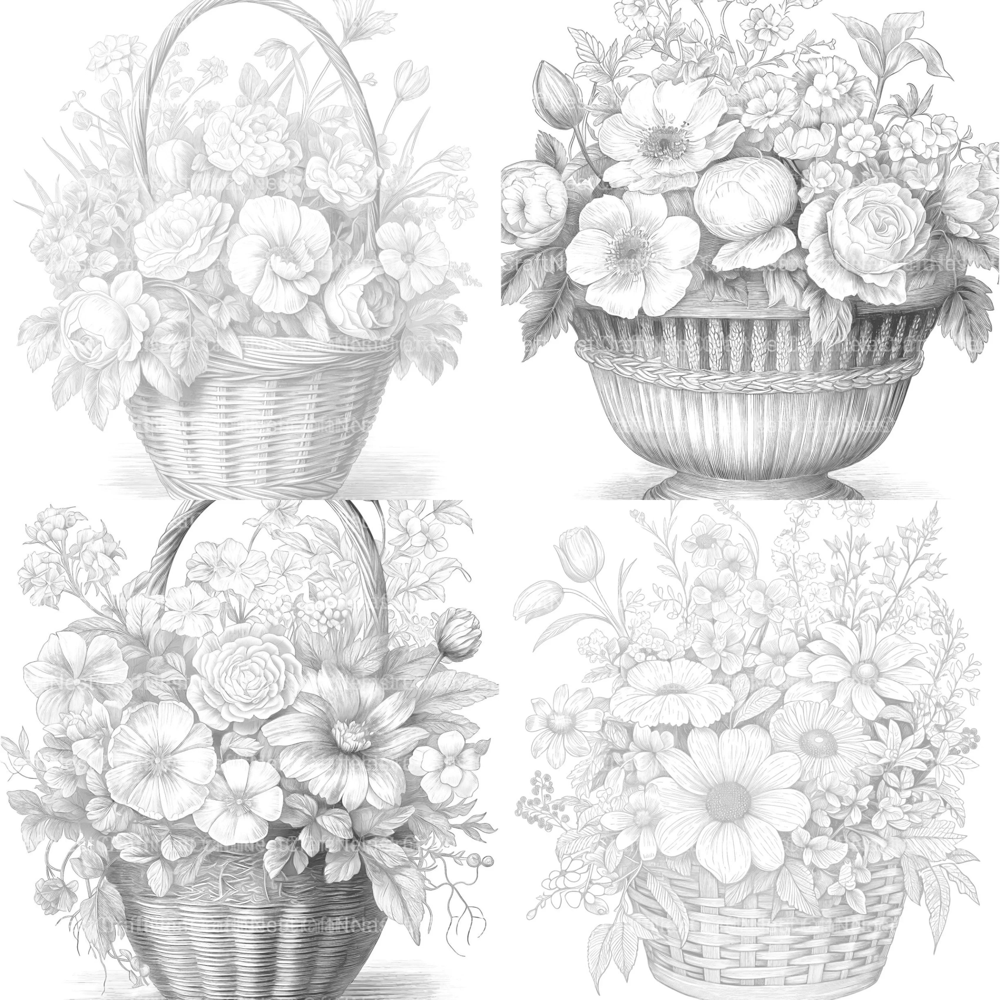 Flower Basket Coloring Book - CraftNest - Digital Crafting and Art