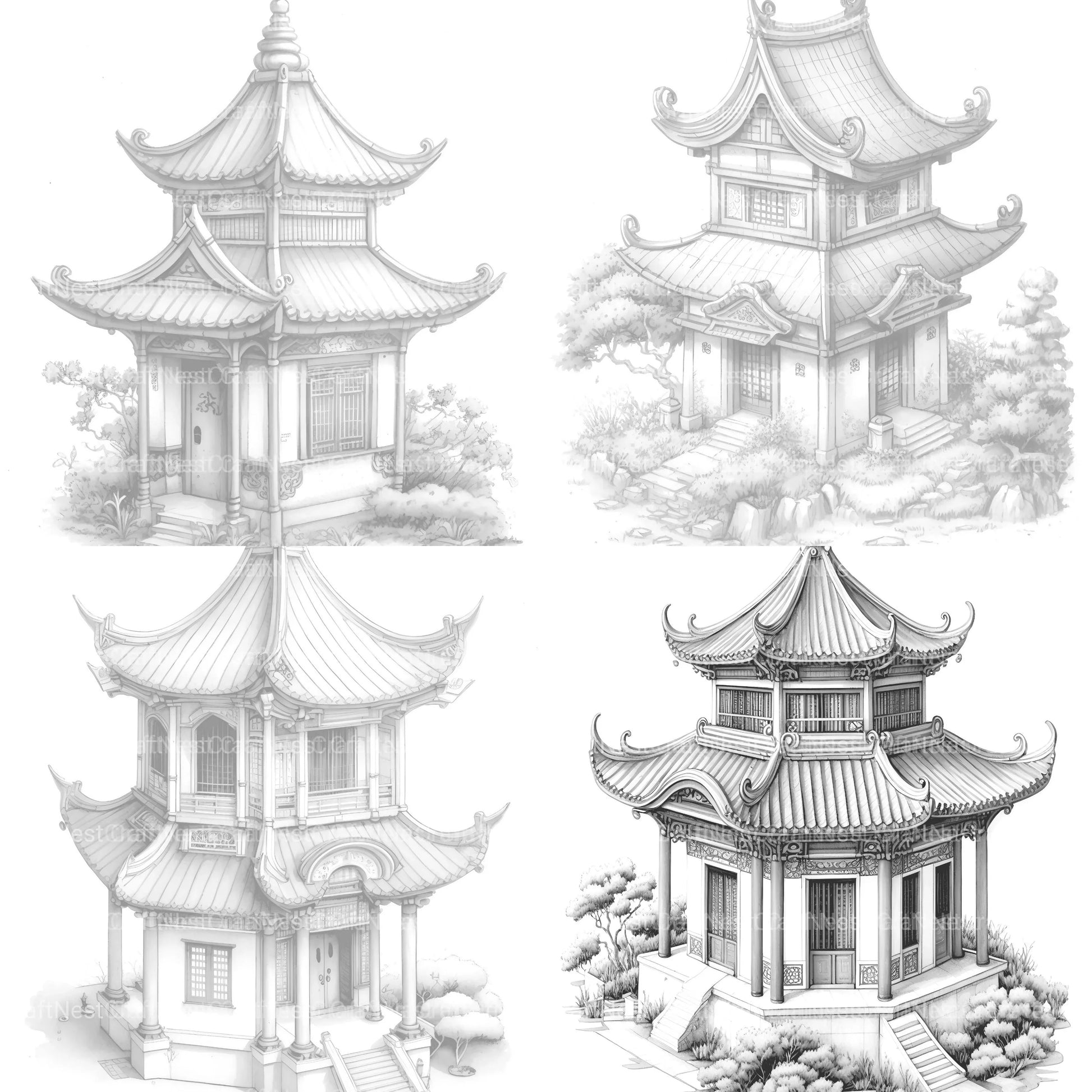 Chinese Tiny House Coloring Book - CraftNest - Digital Crafting and Art