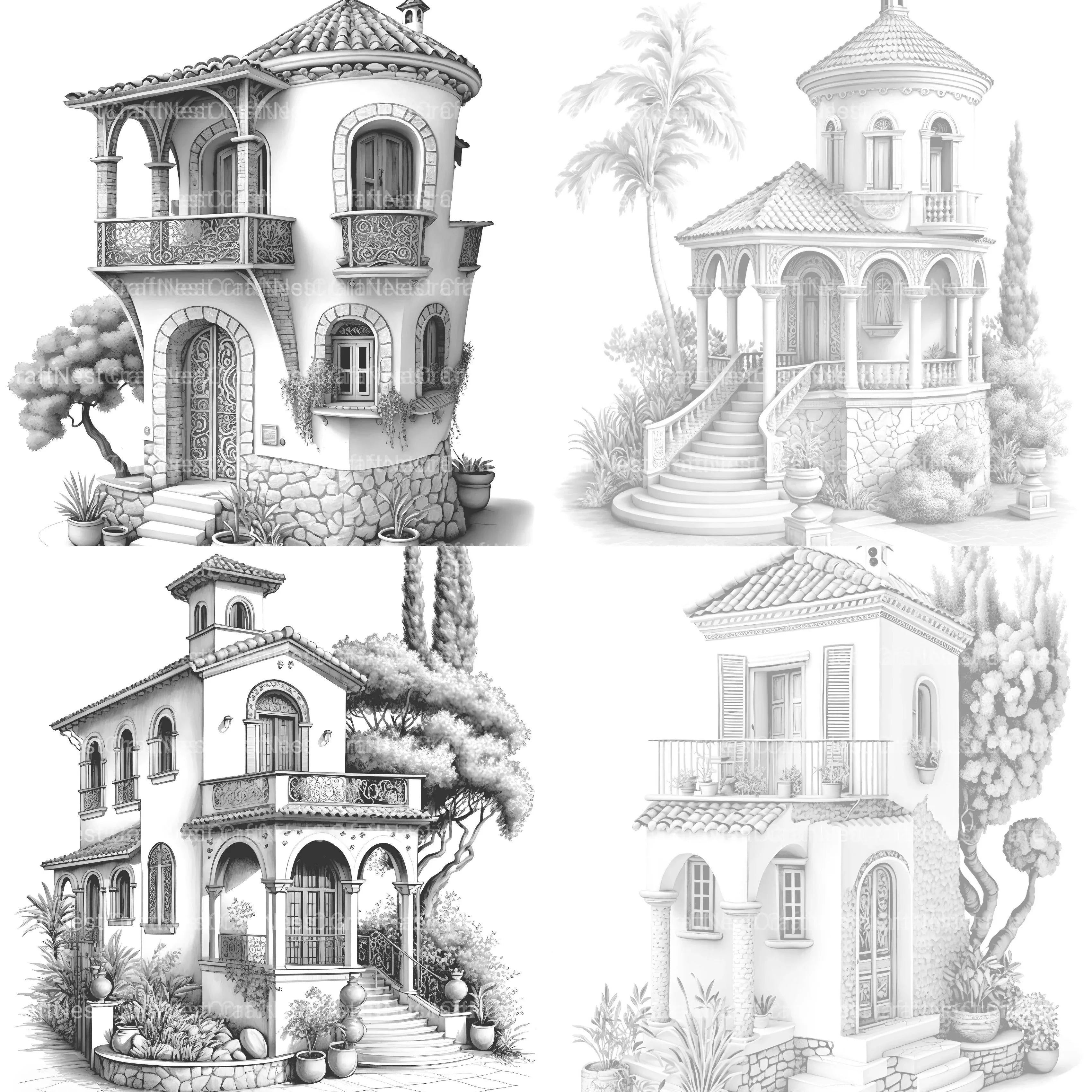 Mediterranean Tiny House Coloring Book - CraftNest - Digital Crafting and Art