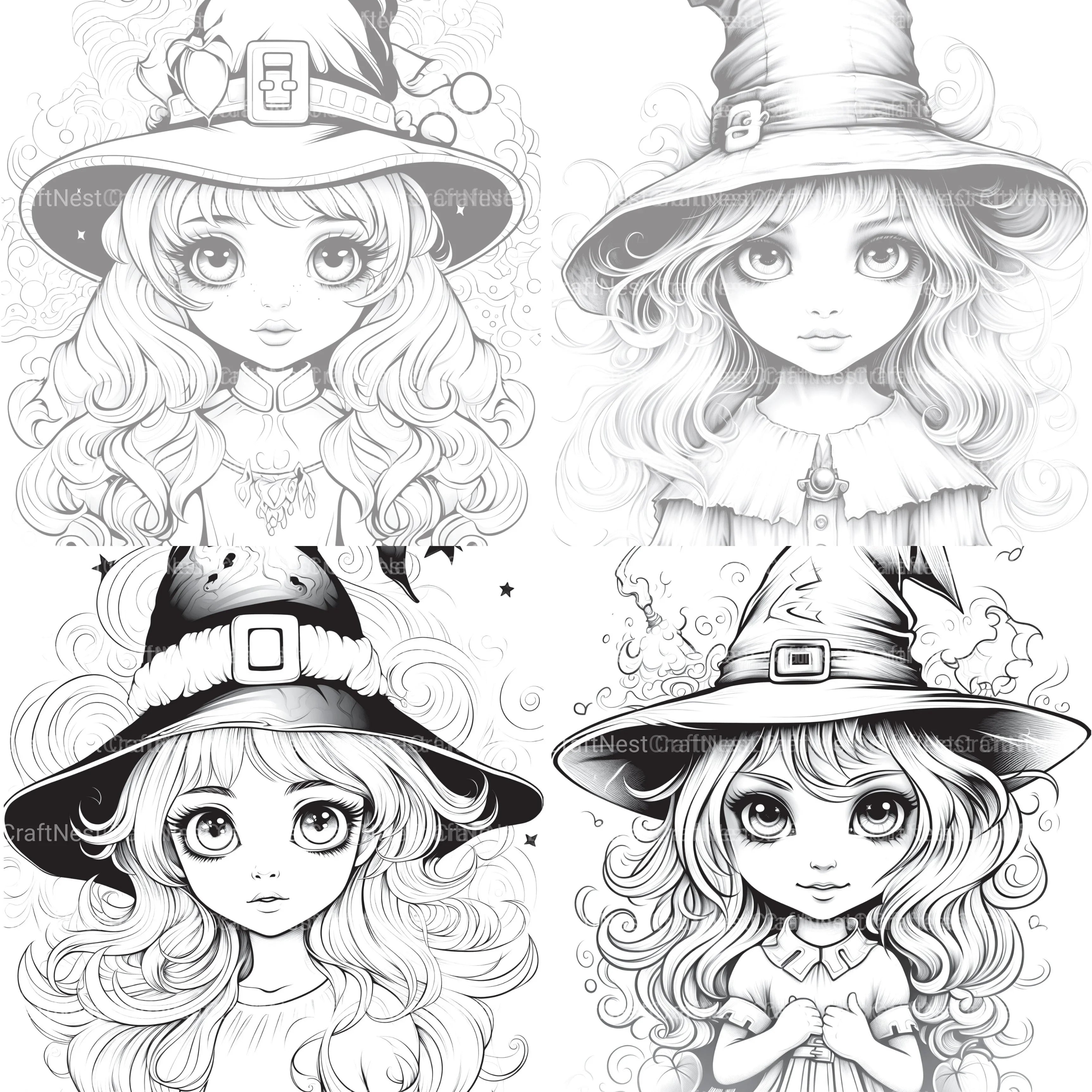 Cute Witch Coloring Book - CraftNest - Digital Crafting and Art