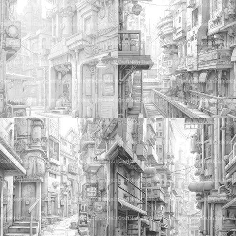 Cyberpunk Street Coloring Book - CraftNest - Digital Crafting and Art