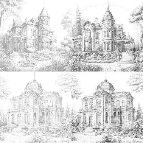 Luxury Villas Landscape Coloring Book - CraftNest - Digital Crafting and Art