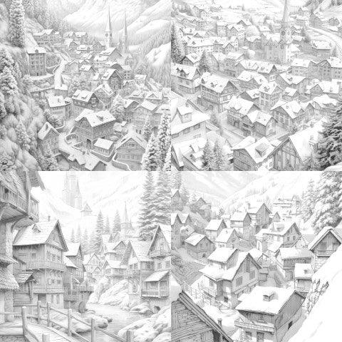 Winter Villages Coloring Book - CraftNest - Digital Crafting and Art