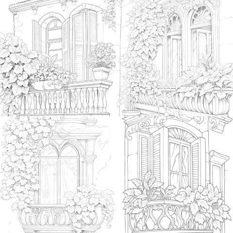 Mediterranean Windows Coloring Book - CraftNest - Digital Crafting and Art