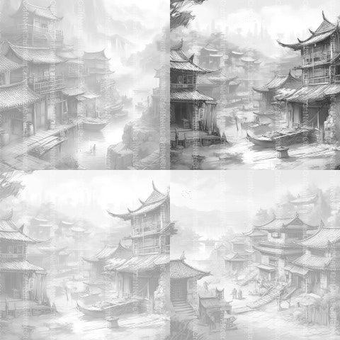 Old Chinese Village Coloring Book - CraftNest - Digital Crafting and Art