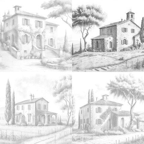 Old Italian Country Houses Coloring Book - CraftNest - Digital Crafting and Art
