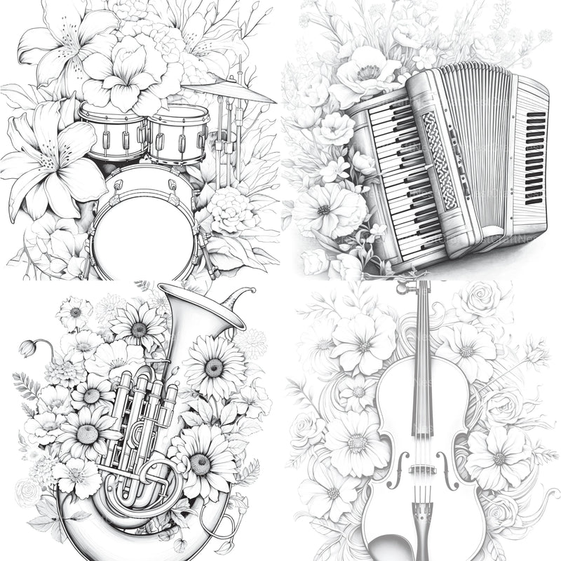 Flower Instrument Coloring Book - CraftNest - Digital Crafting and Art