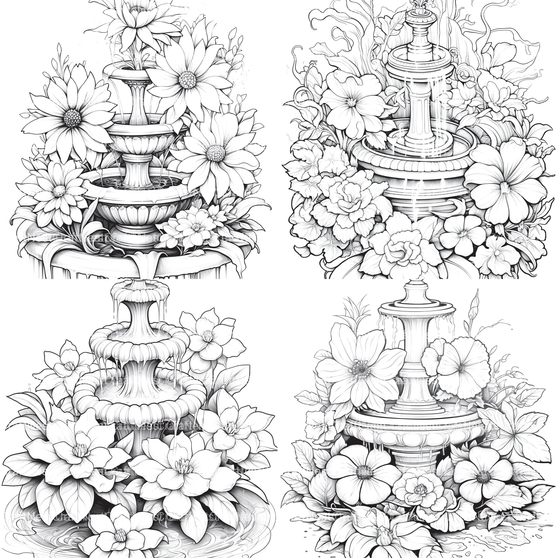 Blooming Fountain Coloring Book - CraftNest - Digital Crafting and Art