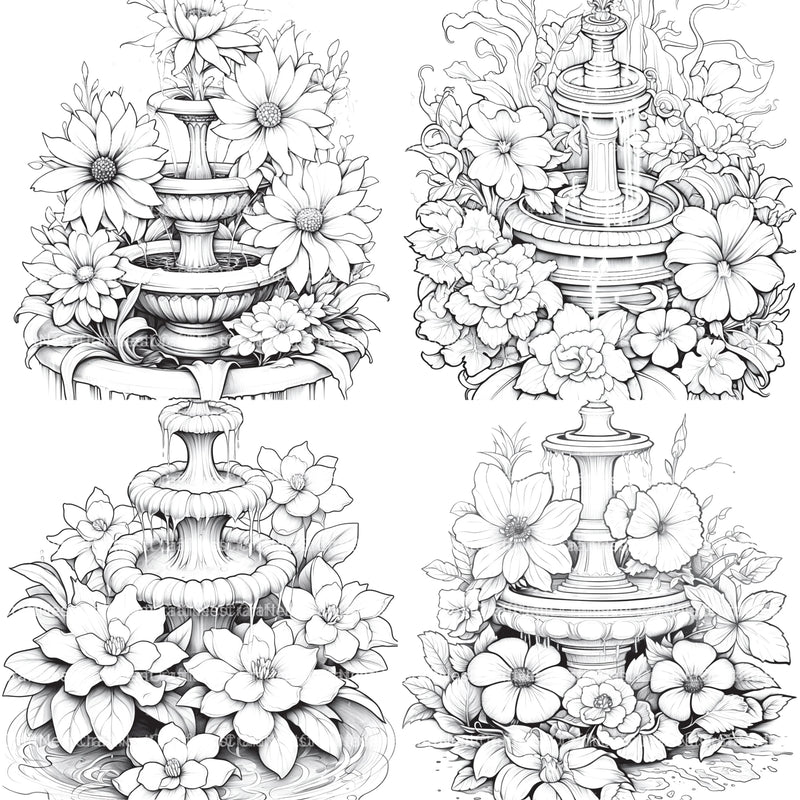 Blooming Fountain Coloring Book - CraftNest - Digital Crafting and Art