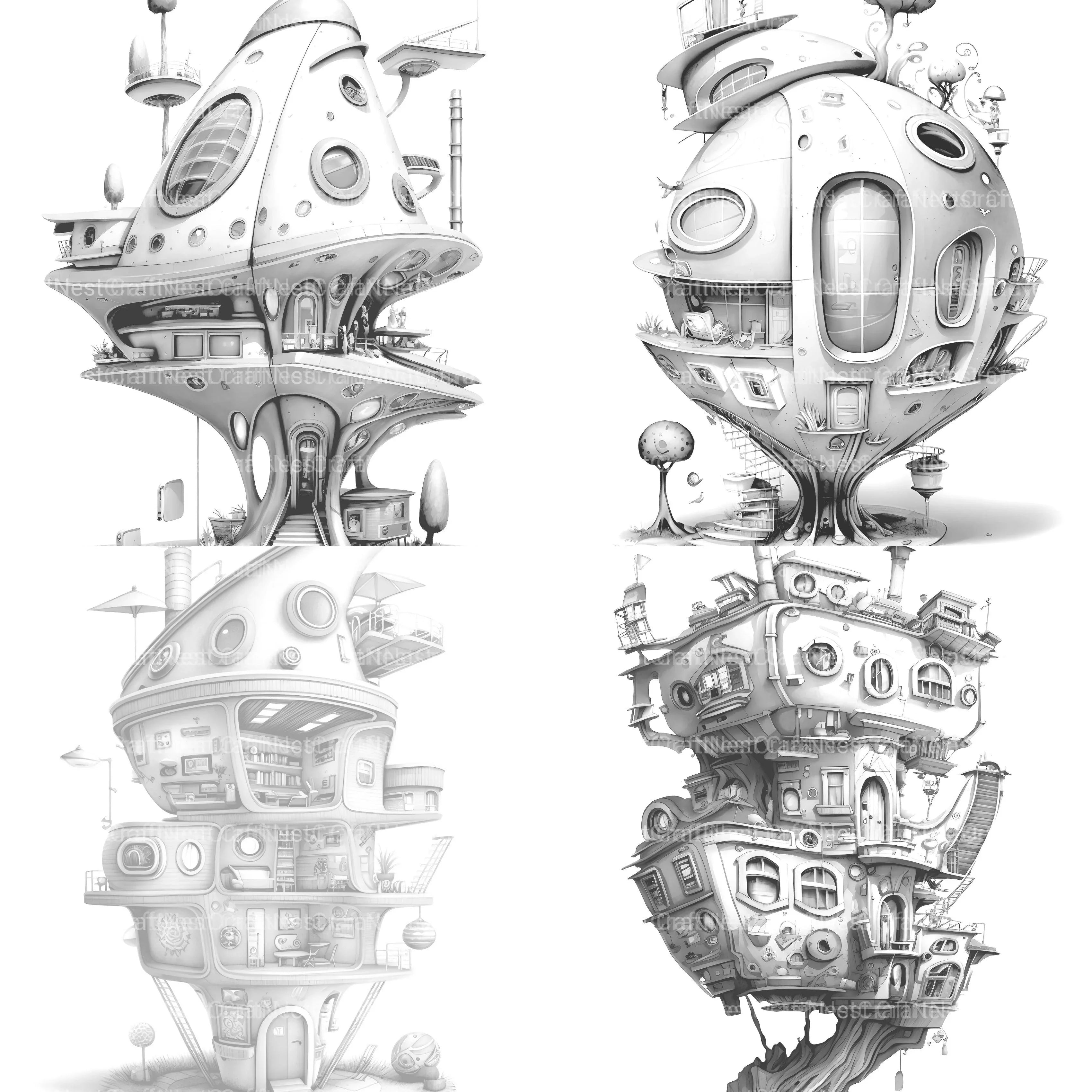 Futuristic Tiny House Coloring Book - CraftNest - Digital Crafting and Art