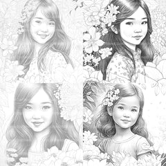 Asian Flower Girl Coloring Book - CraftNest - Digital Crafting and Art