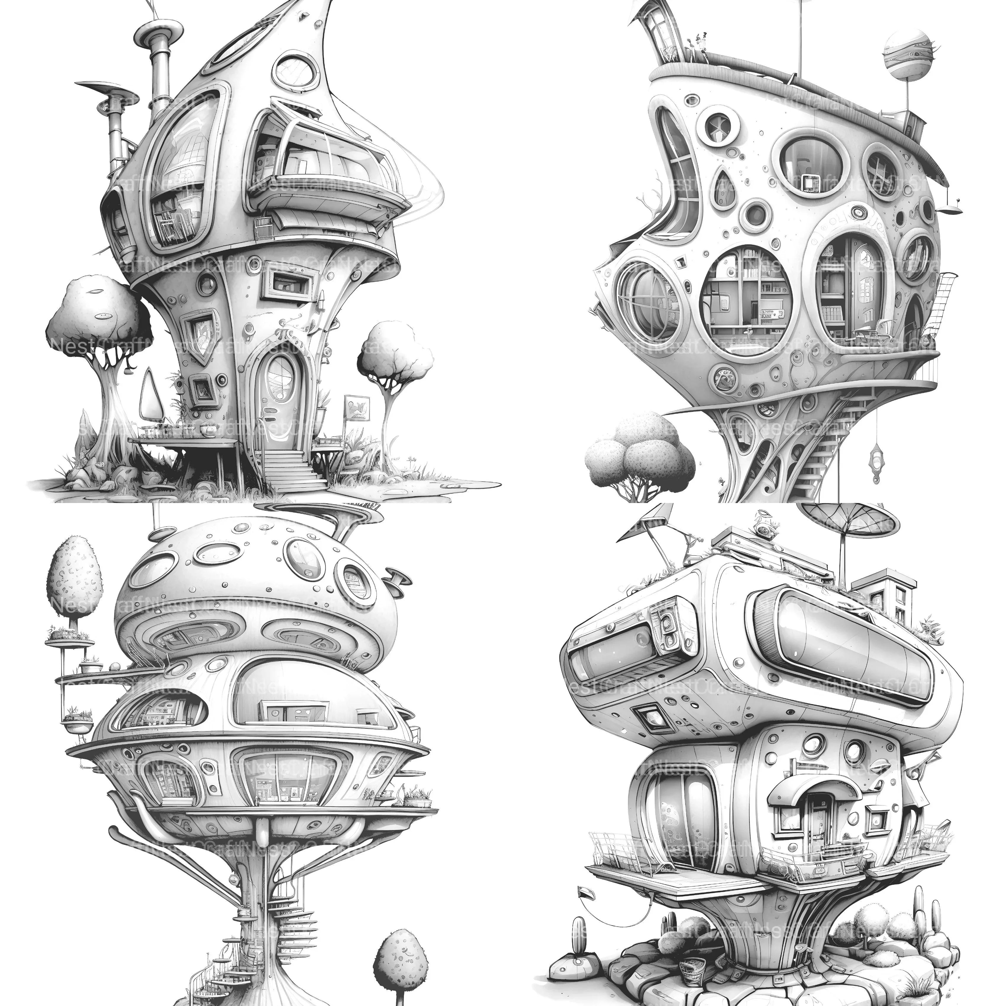Futuristic Tiny House Coloring Book - CraftNest - Digital Crafting and Art