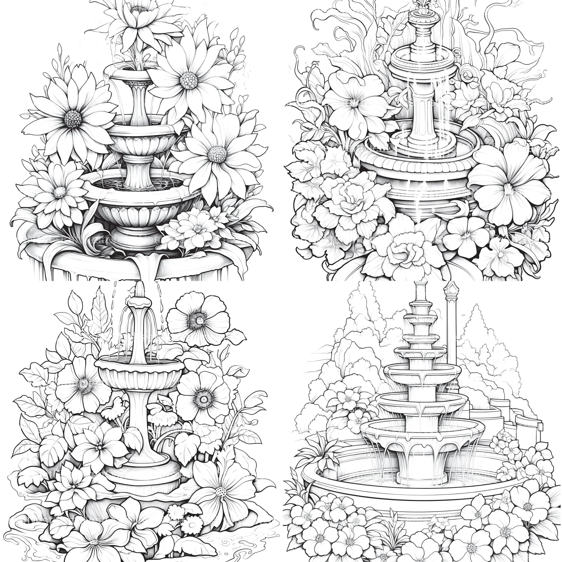 Blooming Fountain Coloring Book - CraftNest - Digital Crafting and Art