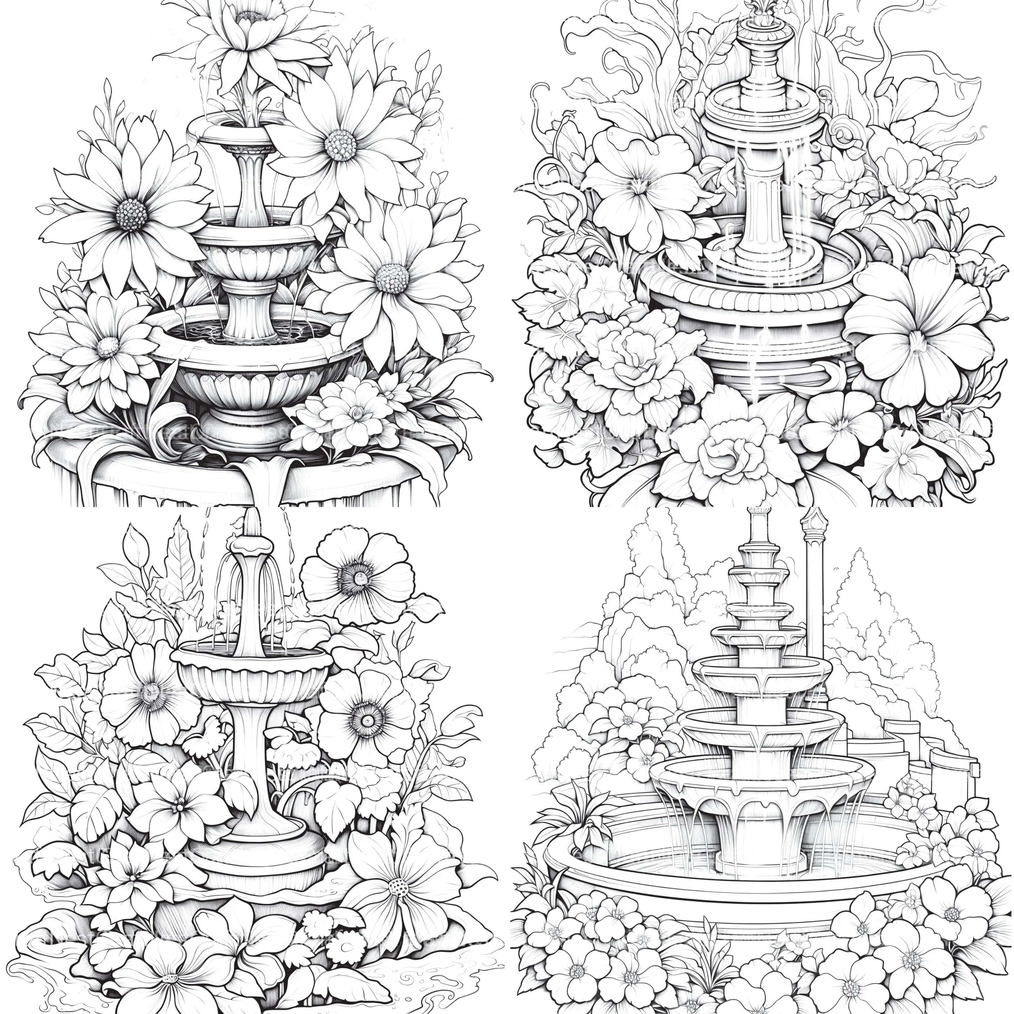 Blooming Fountain Coloring Book - CraftNest - Digital Crafting and Art