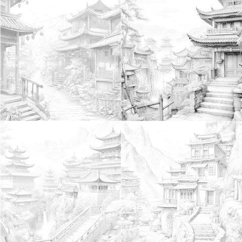 Old Chinese Villages Coloring Book - CraftNest - Digital Crafting and Art