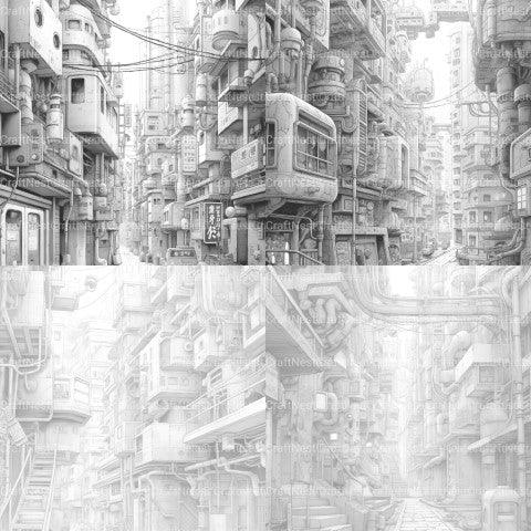 Cyberpunk Street Coloring Book - CraftNest - Digital Crafting and Art