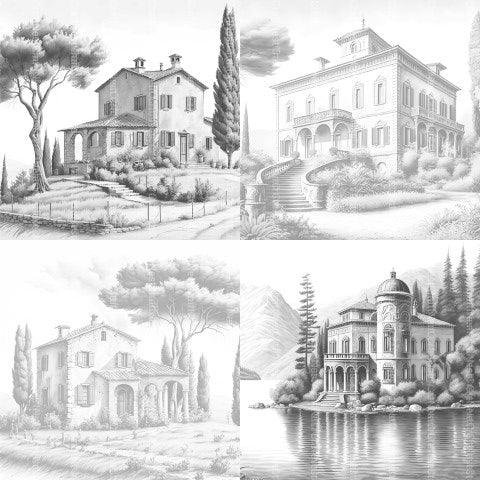 Old Italian Country Houses Coloring Book - CraftNest - Digital Crafting and Art