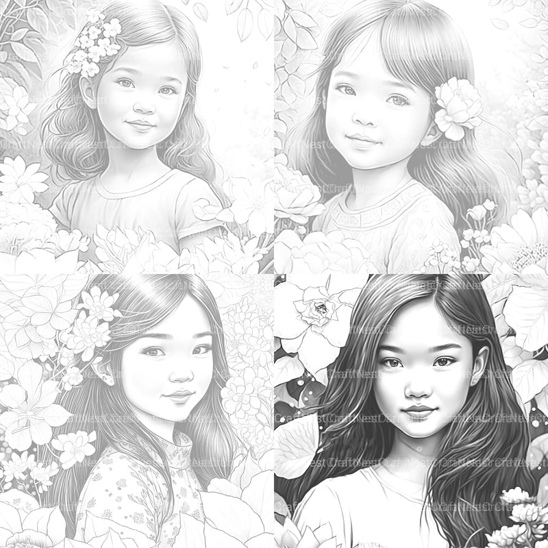 Asian Flower Girl Coloring Book - CraftNest - Digital Crafting and Art