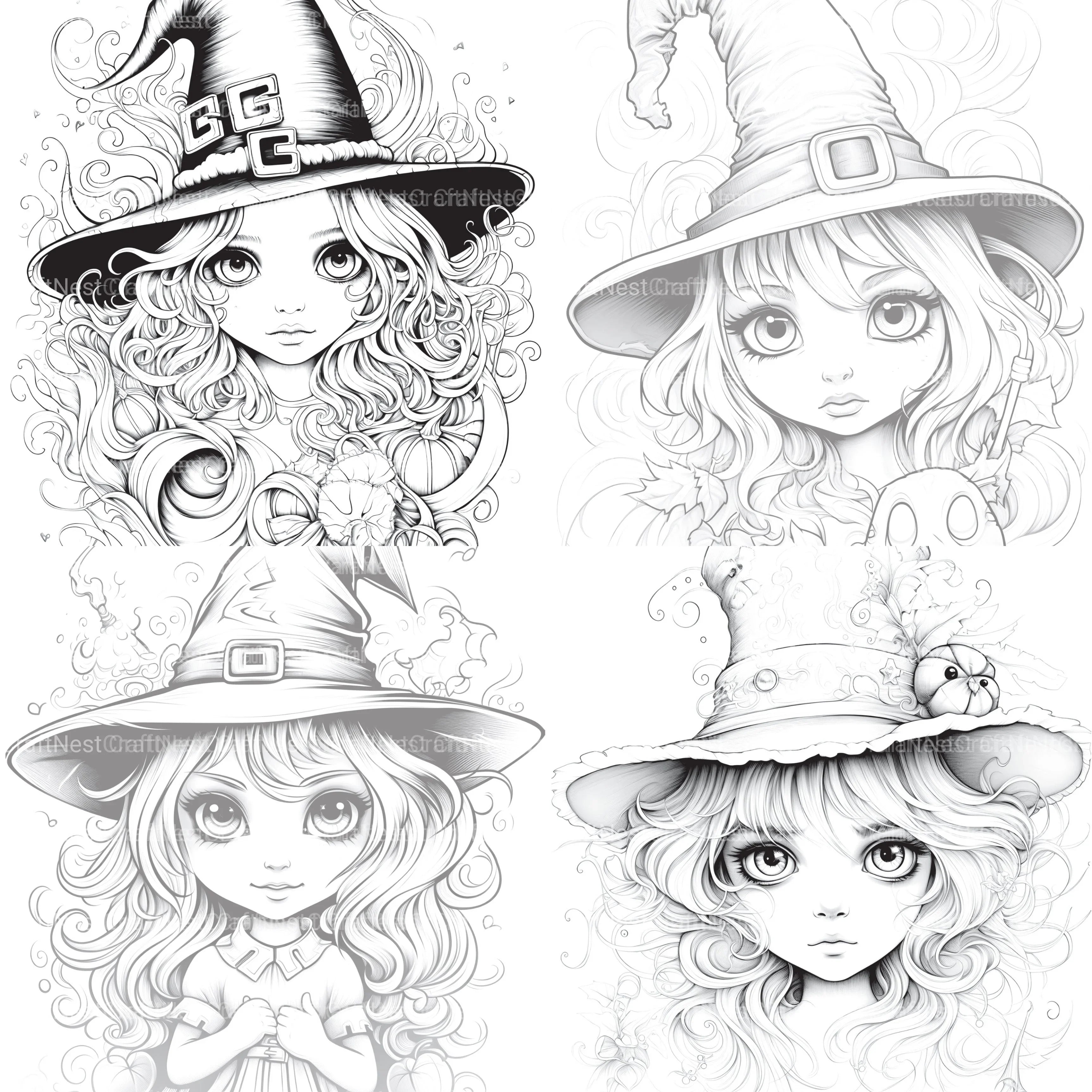 Cute Witch Coloring Book - CraftNest - Digital Crafting and Art