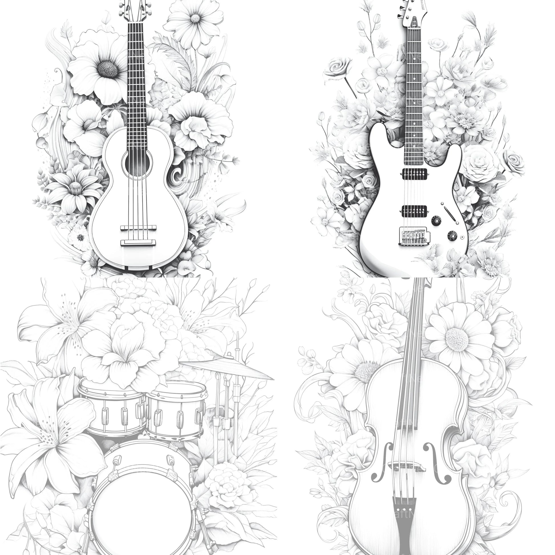 Flower Instrument Coloring Book - CraftNest - Digital Crafting and Art