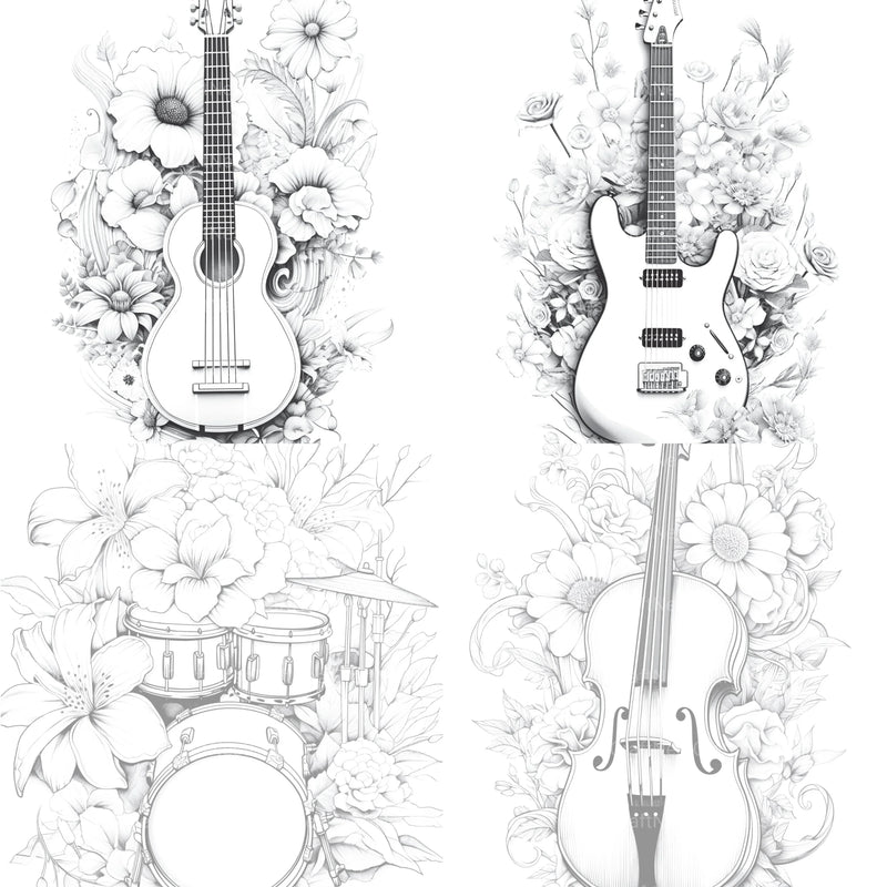 Flower Instrument Coloring Book - CraftNest - Digital Crafting and Art