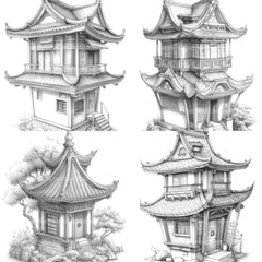 Chinese Tiny House Coloring Book - CraftNest - Digital Crafting and Art